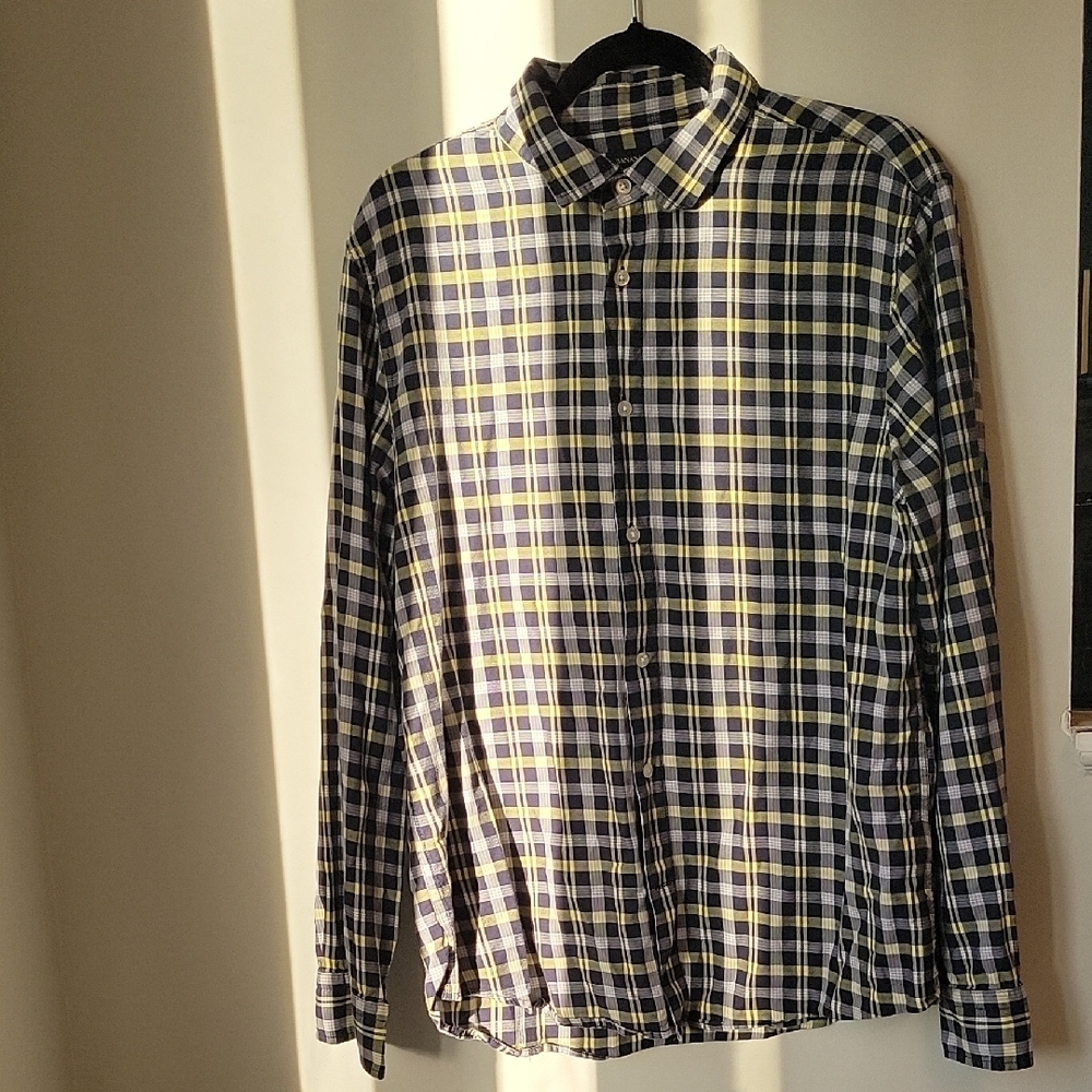 BANANA REPUBLIC Men’s Plaid Shirt Black, Yellow, and White  - Size | L |